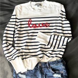 Marled RC Love White and Navy Stripe Sweater Top